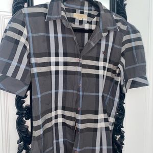 Burberry blue and black check button up